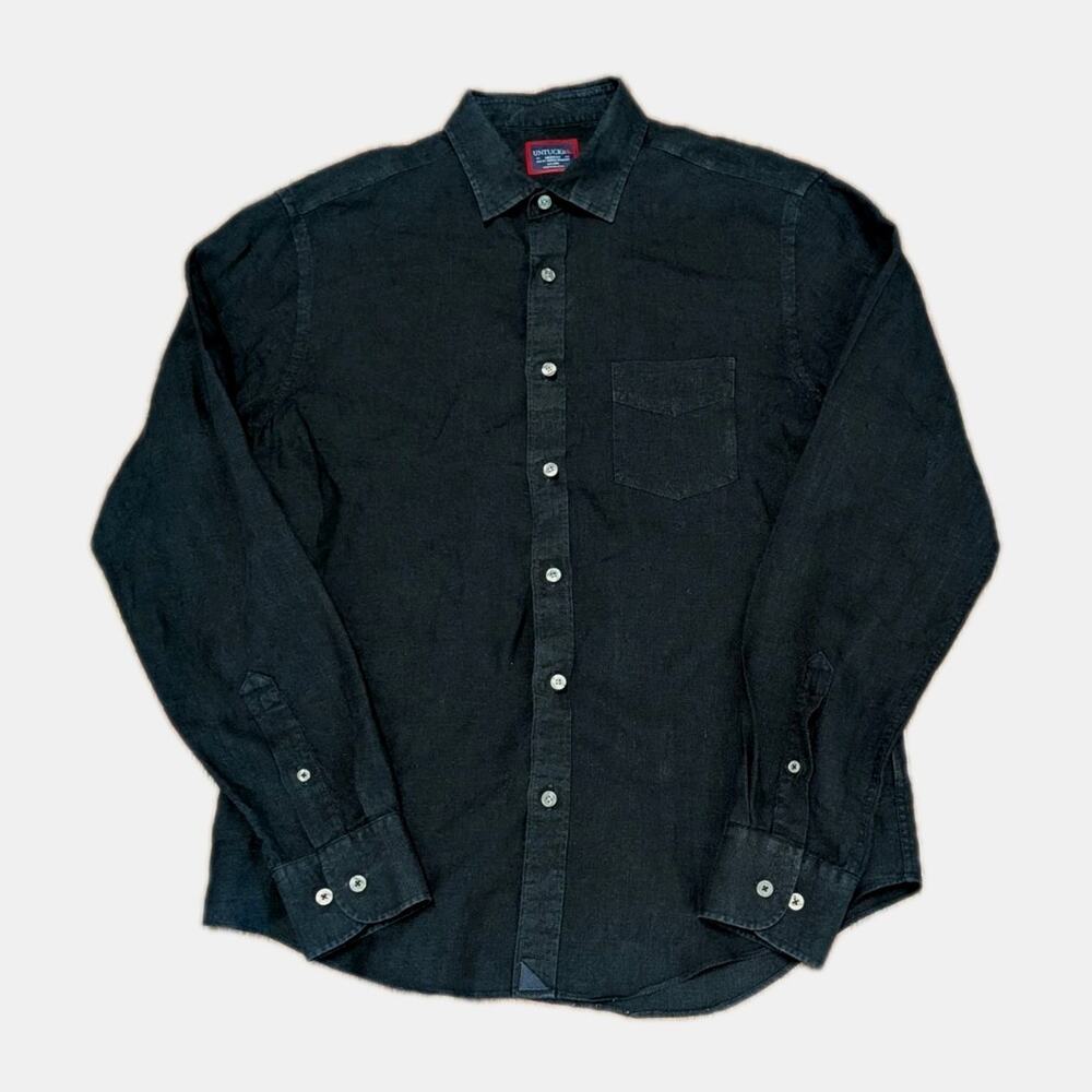 UNTUCKit Shirt Mens Medium Black 100% Linen Button Down Long Sleeve Slim Fit
